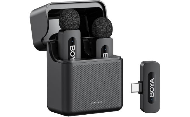 BOYA V30 Wireless Lavalier Microphone for iPhone/Android/PC/Laptop with USB-C Port, 36H Battery Life with Charging Case, Noise Canceling Clip on Lapel Microphone Wireless Mini Mic for Video Recording - Black